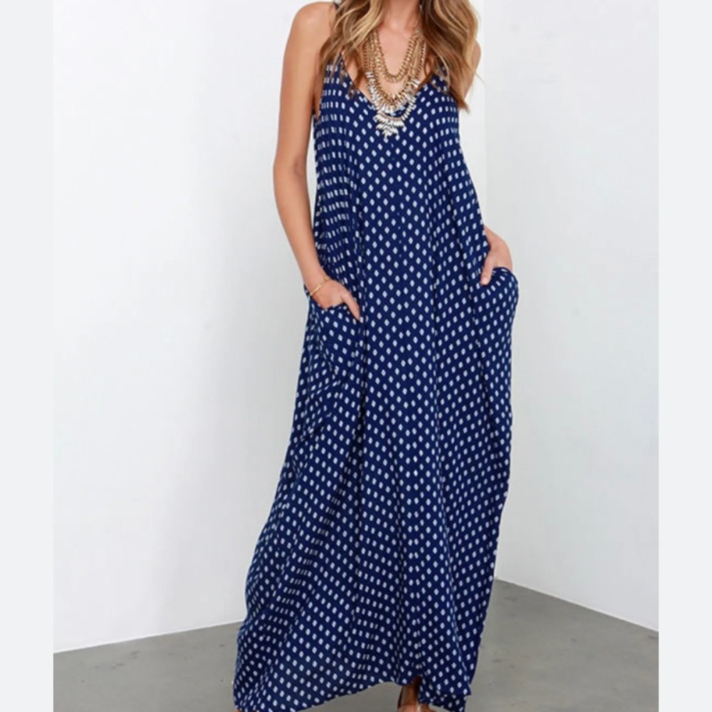 LuLu’s Navy Wander West print Maxi size XS/S